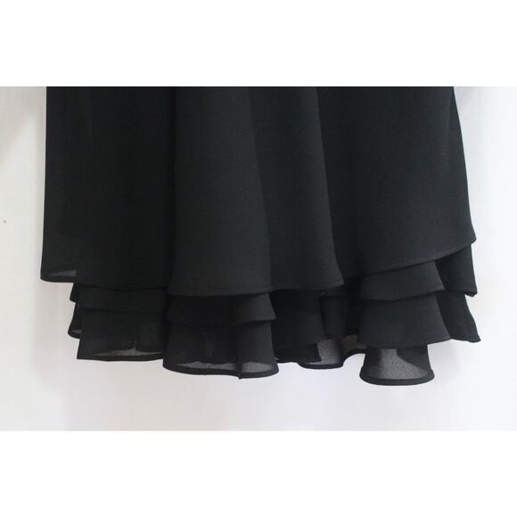 Vtg Black Cocktail Dress Sz 8 Long Sleeve Sheer Chiffon Flutter Hem CACHET USA - Picture 3 of 7